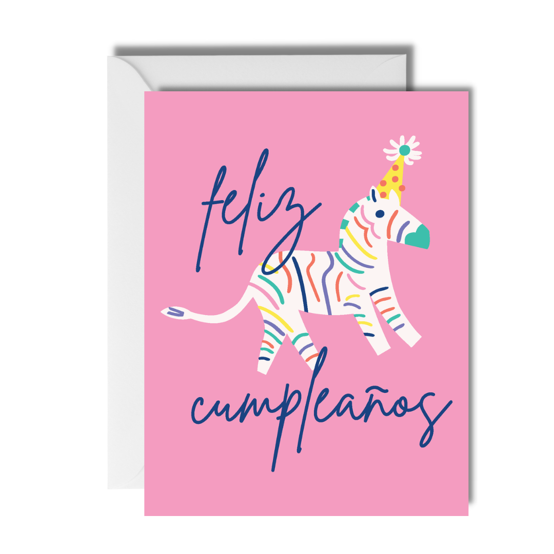 Animal Party Zebra - Spanish Birthday Card