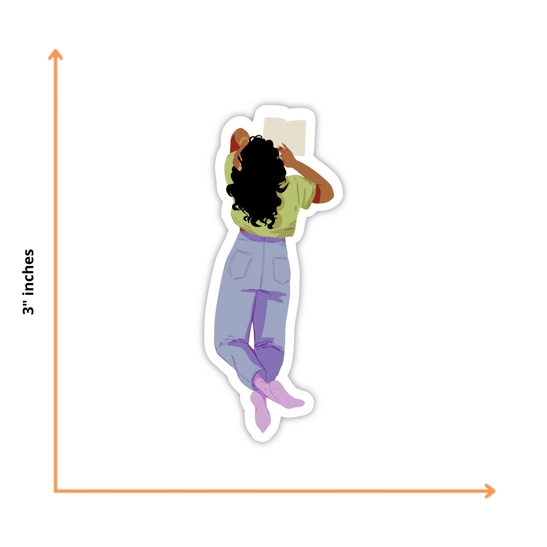Laying Down Reading Sticker - Brown